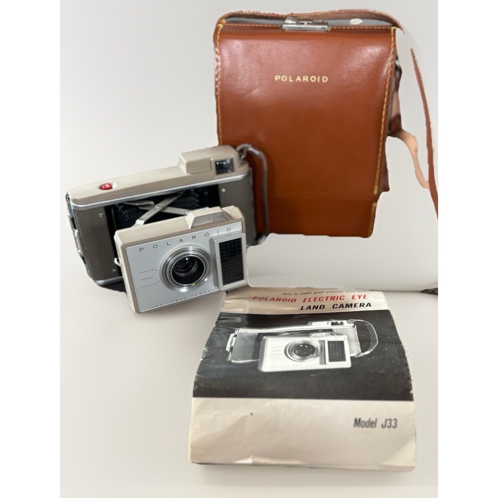 Vintage Polaroid Land Camera in Leather Case w Original Manual Untested J33